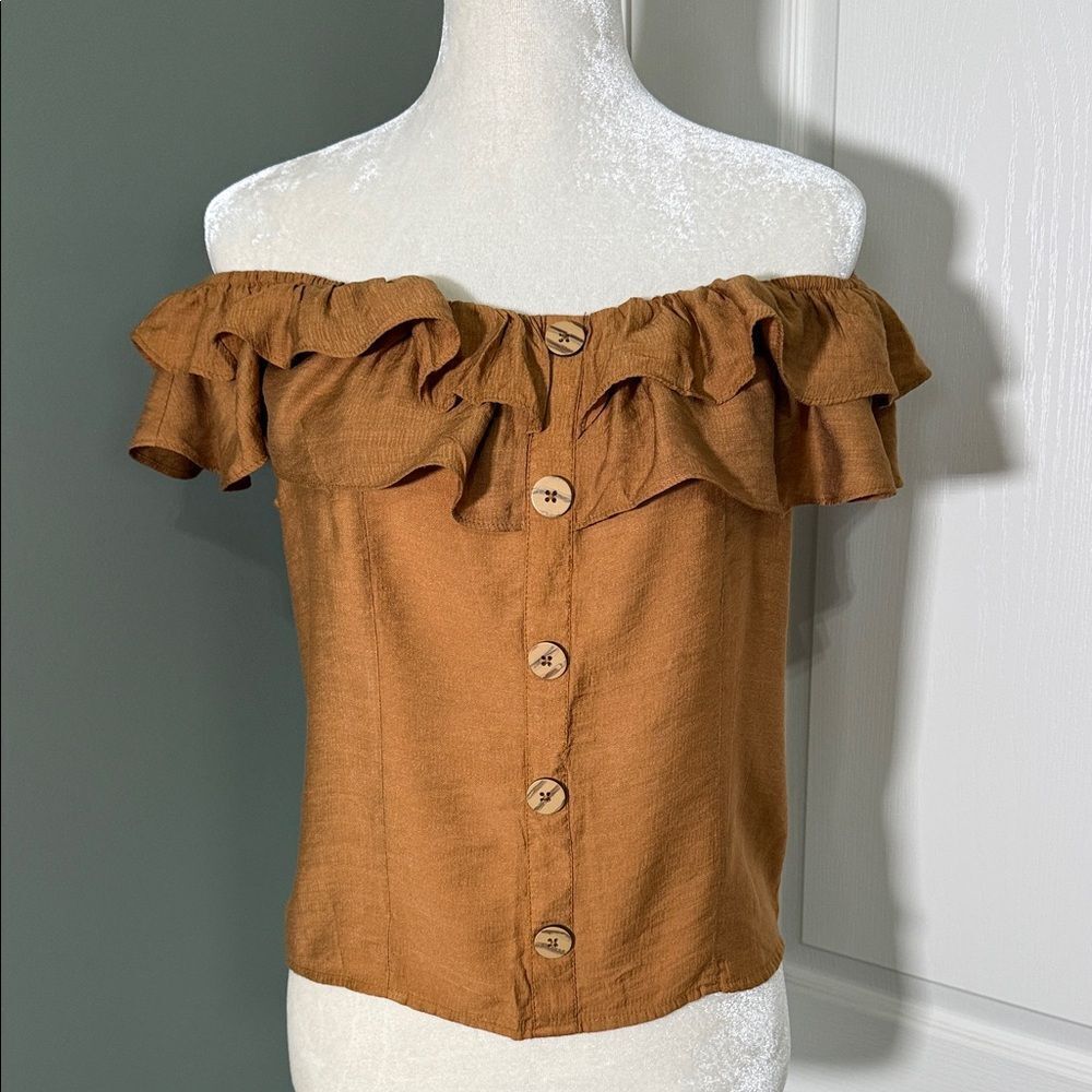 Cato Off-Shoulder Ruffled Blouse in Beautiful Rust Color - Picture 7 of 10